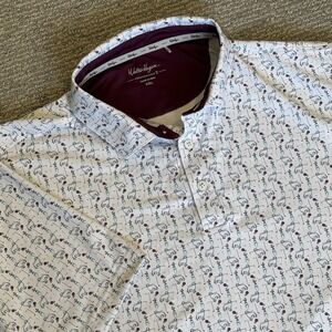Walter Hagen Polo Shirt Mens XXL White All Over Golf Dog Print Stretch